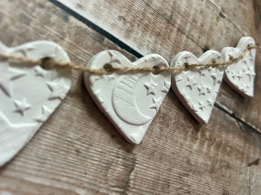 Handmade Celestial Clay Heart Garland