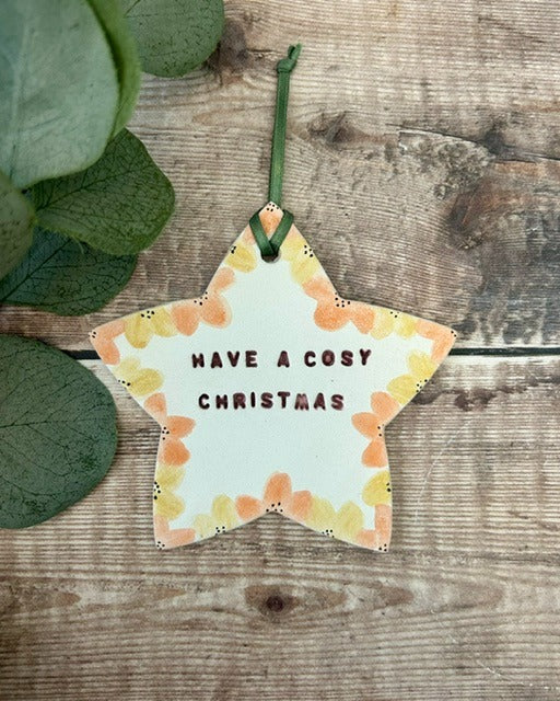 Cosy Christmas - Hand-Painted Hanging Star Decoration
