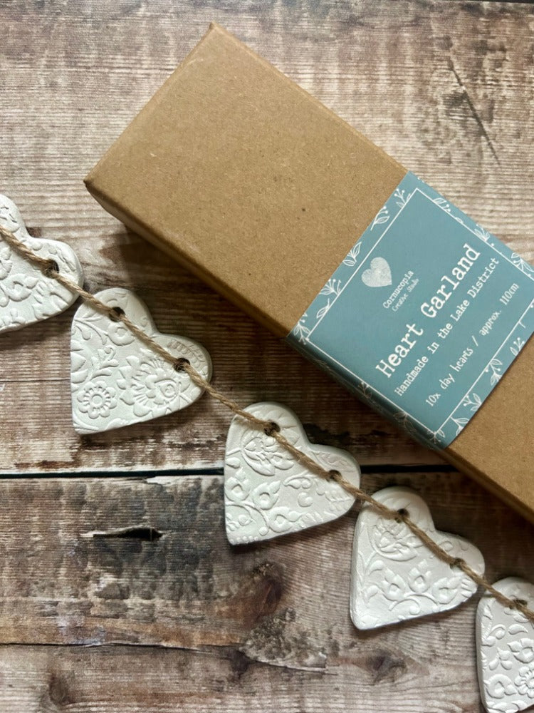 Handmade Folksy Floral Clay Heart Garland