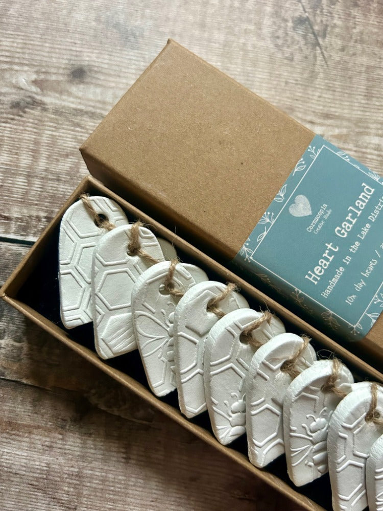 Handmade Honey Bee Clay Heart Garland