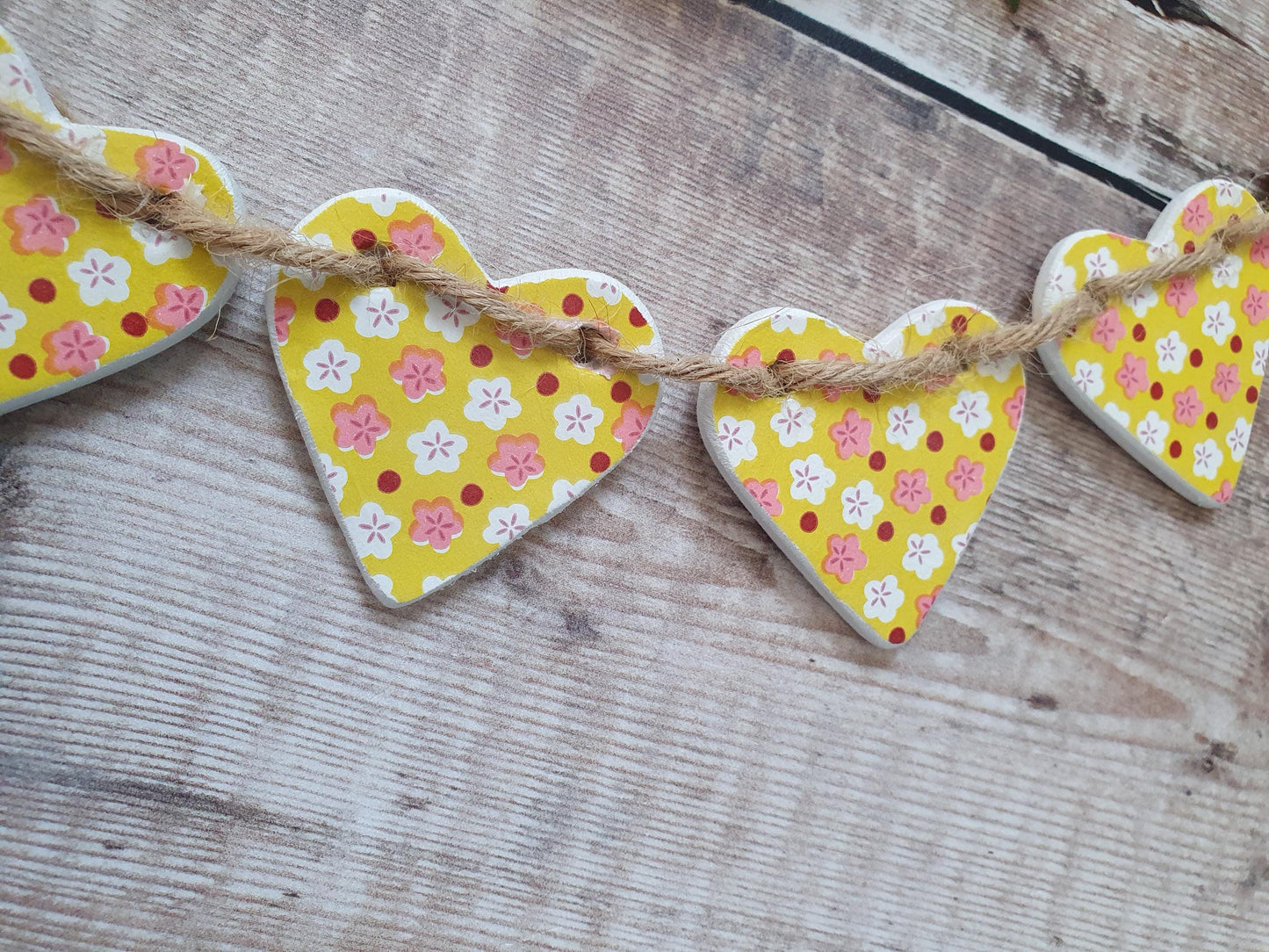 Yellow and Pink Flowers Clay Heart Garland, Summer Home Decor, Maximalist Home Accessory Girls Bedroom Decor, Housewarming New Gift Bunting,