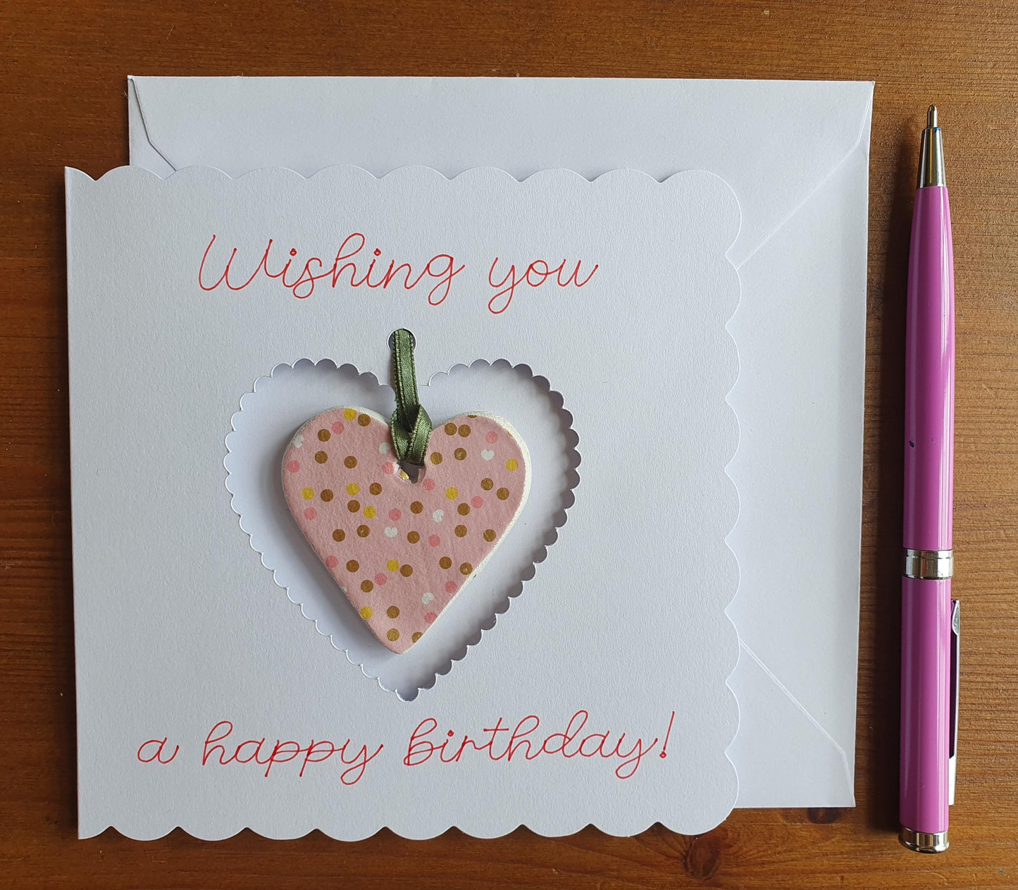 Handmade Birthday Card with Removable Clay Heart Keepsake Token - Send Love and Warm Wishes with a Pocket Hug