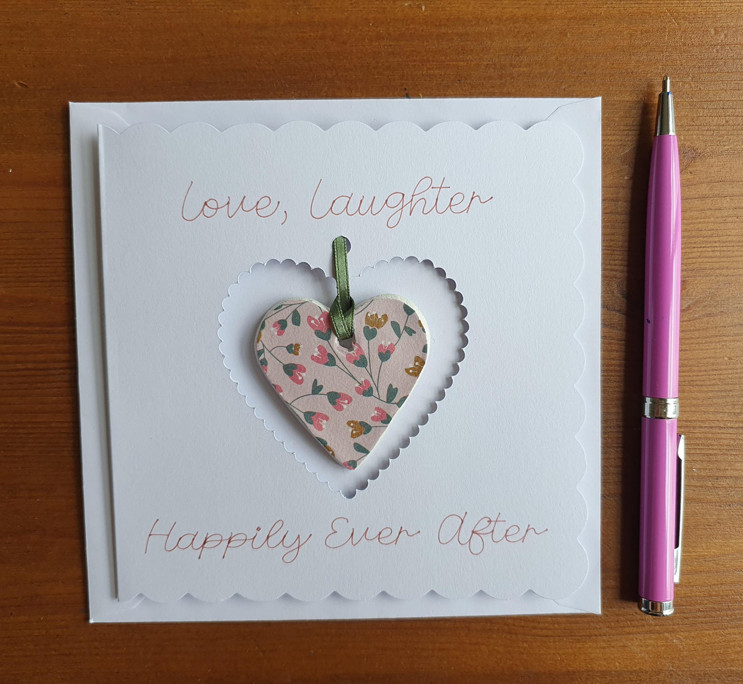 Wedding Keepsake Card with Clay Heart Token, Pocket Hug Card, Handmade Card, Blank Inside, Engagement Card, Anniversary Card