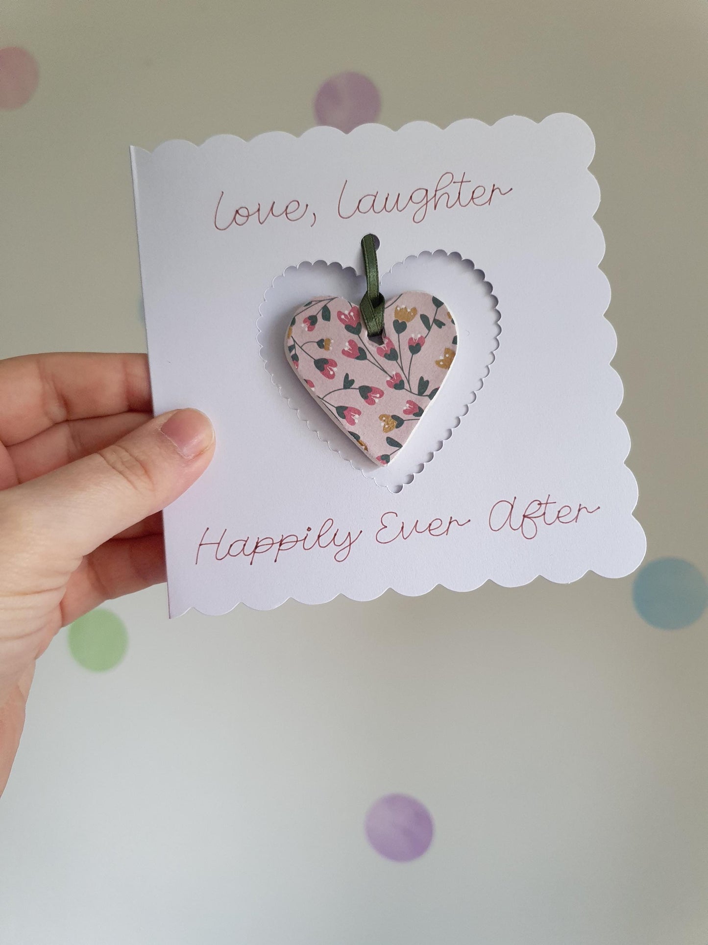 Wedding Keepsake Card with Clay Heart Token, Pocket Hug Card, Handmade Card, Blank Inside, Engagement Card, Anniversary Card