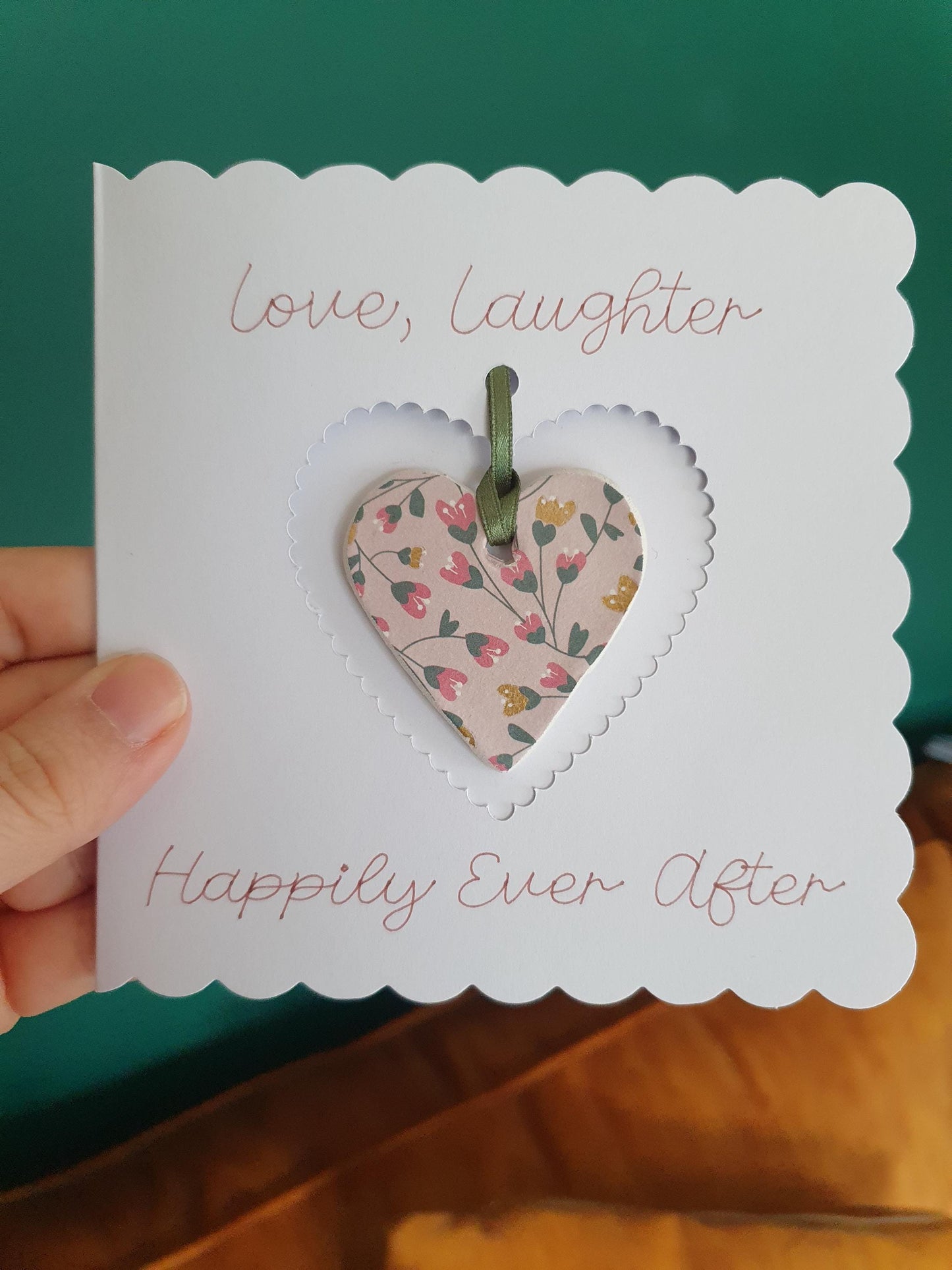 Wedding Keepsake Card with Clay Heart Token, Pocket Hug Card, Handmade Card, Blank Inside, Engagement Card, Anniversary Card