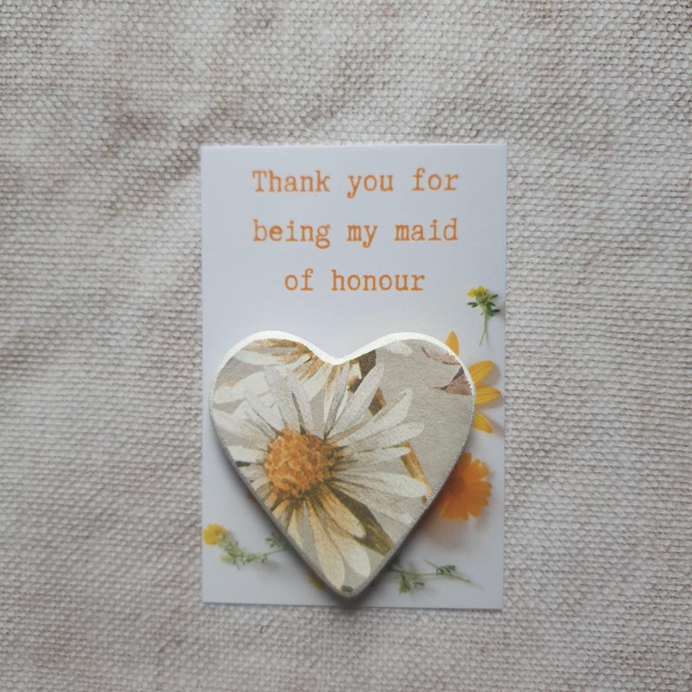 Maid of Honour Thank You Token Gift - Pocket Token - White & Gold Clay Heart - Thank You For Being My Maid of Honour - Bridesmaid Keepsake