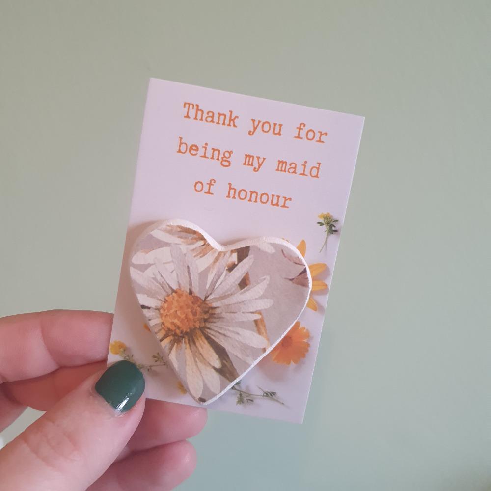 Maid of Honour Thank You Token Gift - Pocket Token - White & Gold Clay Heart - Thank You For Being My Maid of Honour - Bridesmaid Keepsake