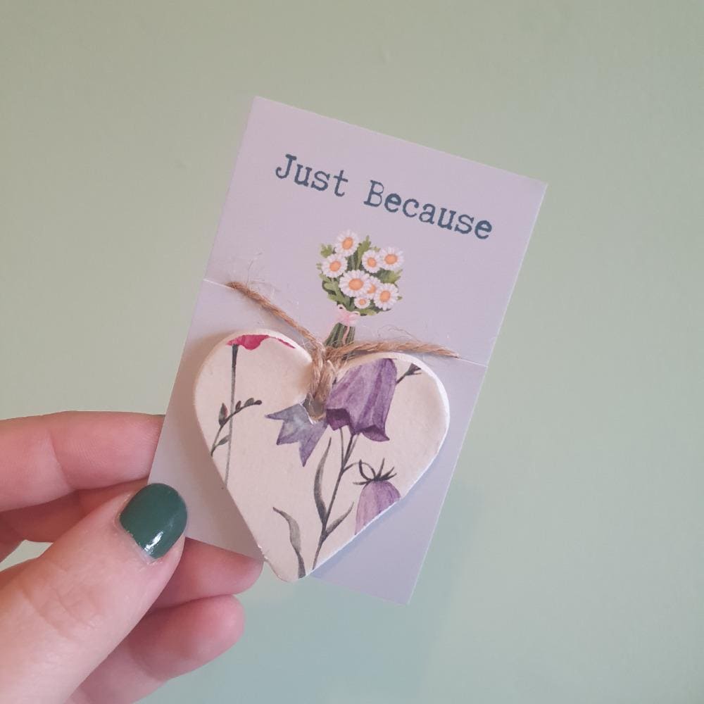 Just Because Gift, Clay Heart Keepsake Decoration - Thinking Of You - Pocket Token - Pick-Me-Up - Sentiment Gift