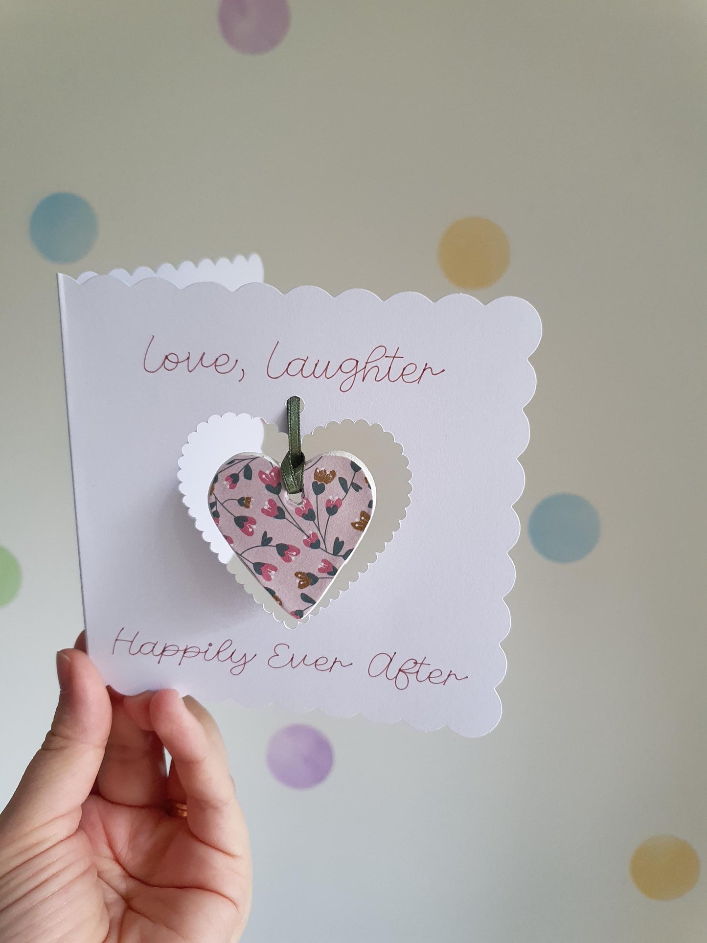 Wedding Keepsake Card with Clay Heart Token, Pocket Hug Card, Handmade Card, Blank Inside, Engagement Card, Anniversary Card