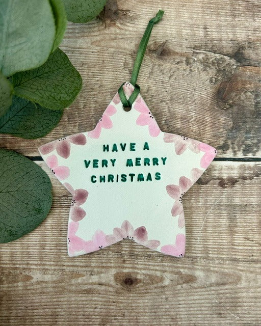 Joy to The World - Hand-Painted Christmas Hanging Star Decoration
