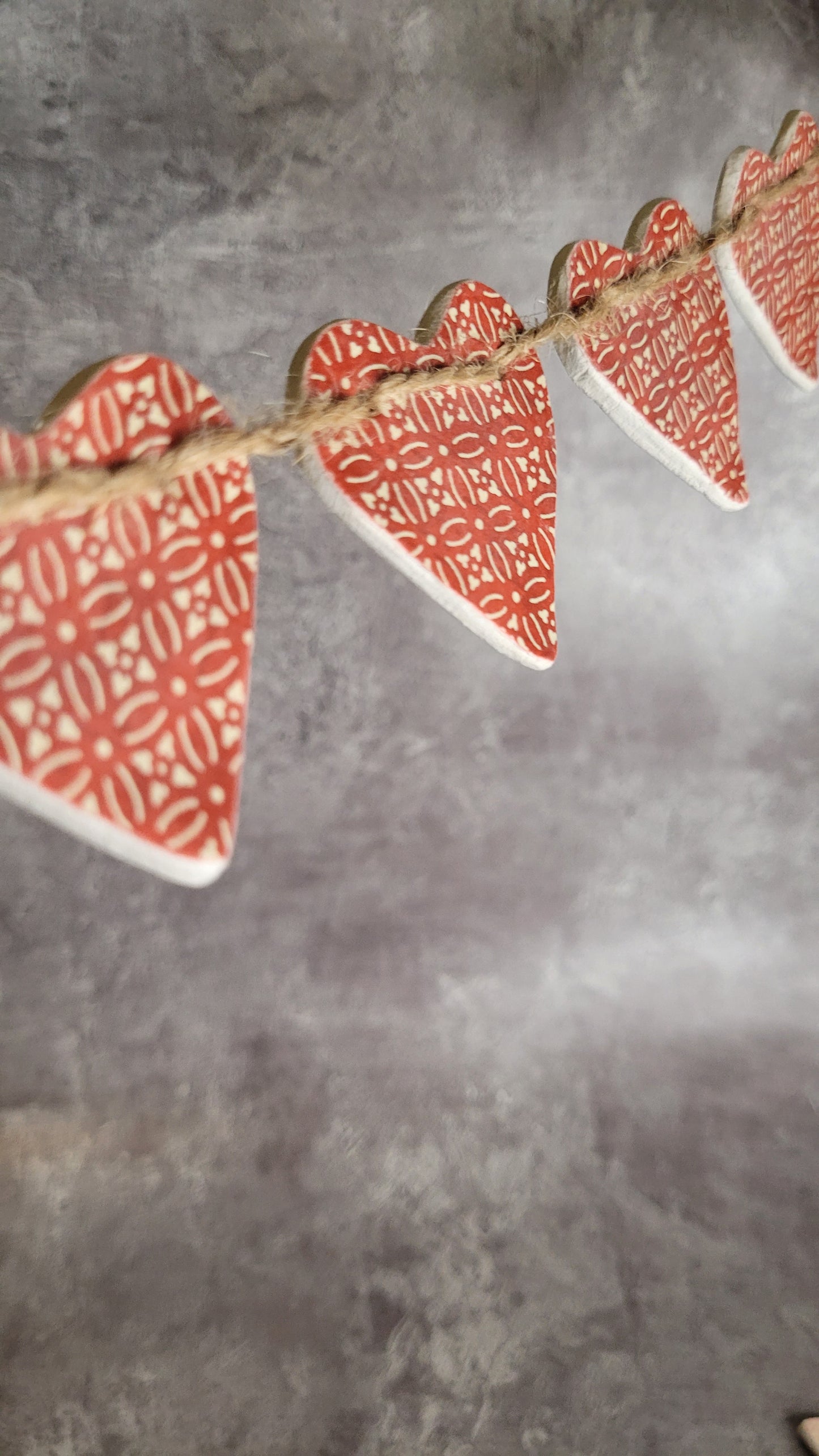 Red Scandi Clay Heart Garland