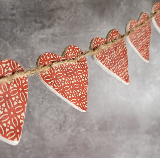 Red Scandi Clay Heart Garland