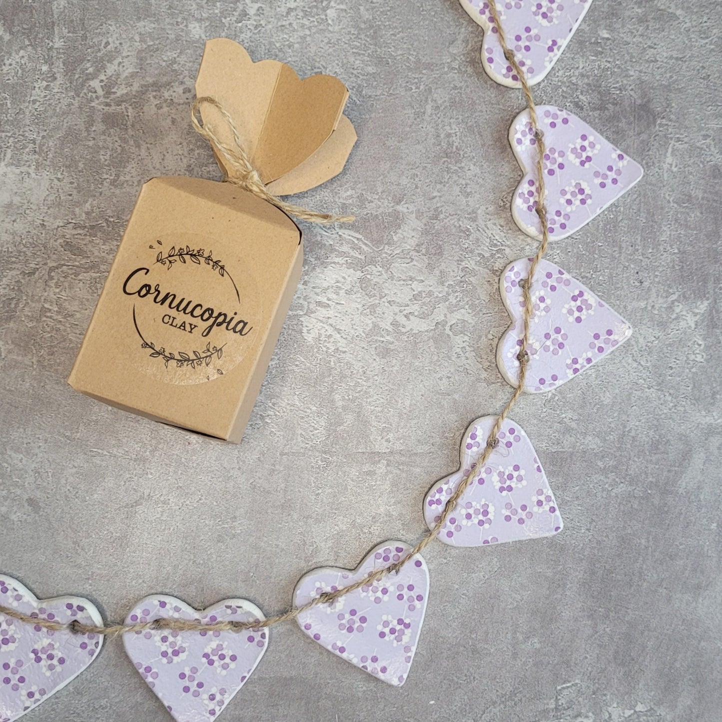 Lilac Floral Clay Hearts Garland