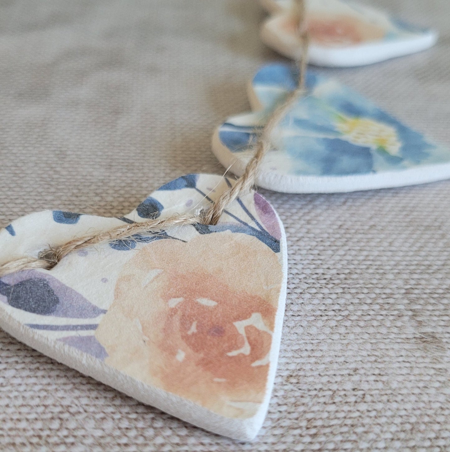 Peachy Blooms Floral Clay Hearts Garland