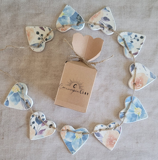 Peachy Blooms Floral Clay Hearts Garland