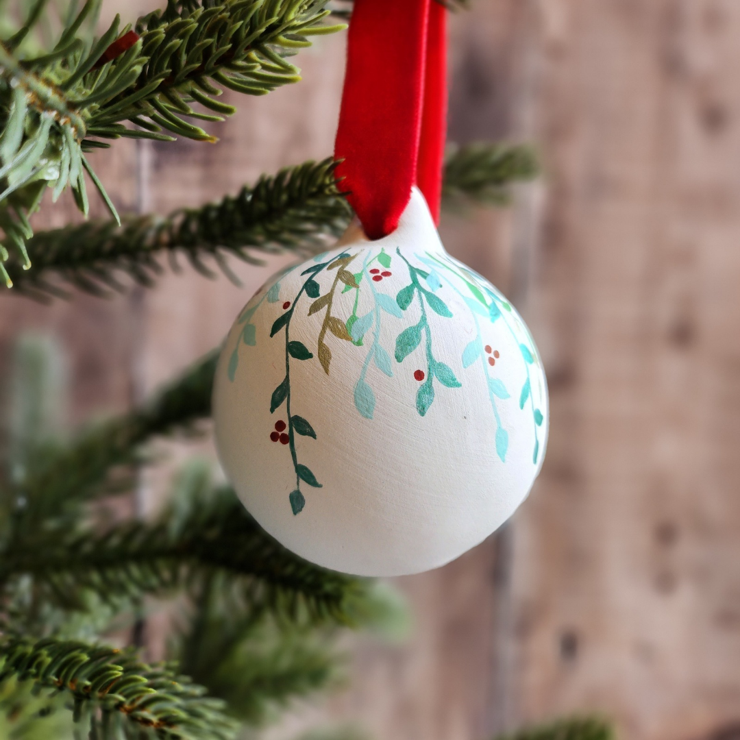 Hand-Painted White or Green Ceramic bauble