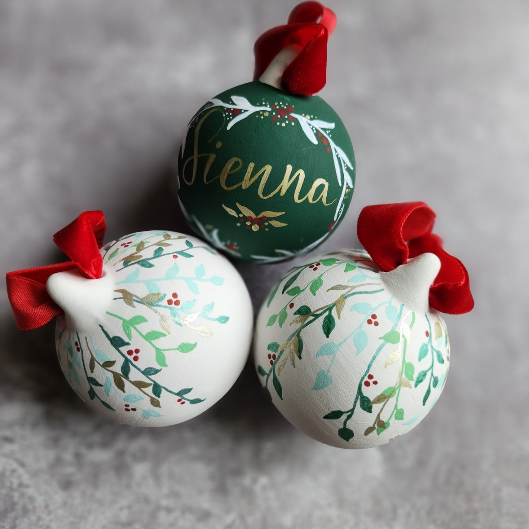 Hand-Painted White or Green Ceramic bauble