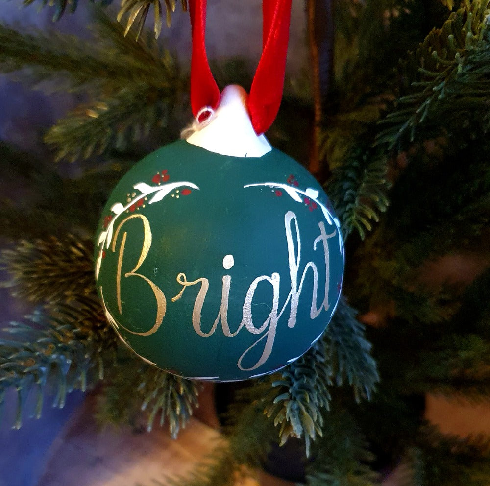 Hand-Painted Green Ceramic 'Bright' bauble