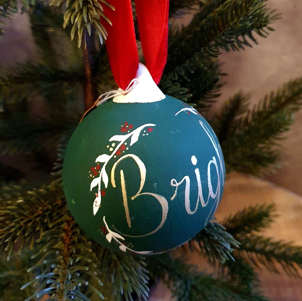 Hand-Painted Green Ceramic 'Bright' bauble