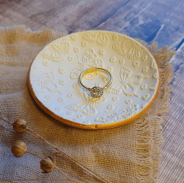 Butterfly Jewellery & Trinket Dish with Gold Edge and Gift Bag