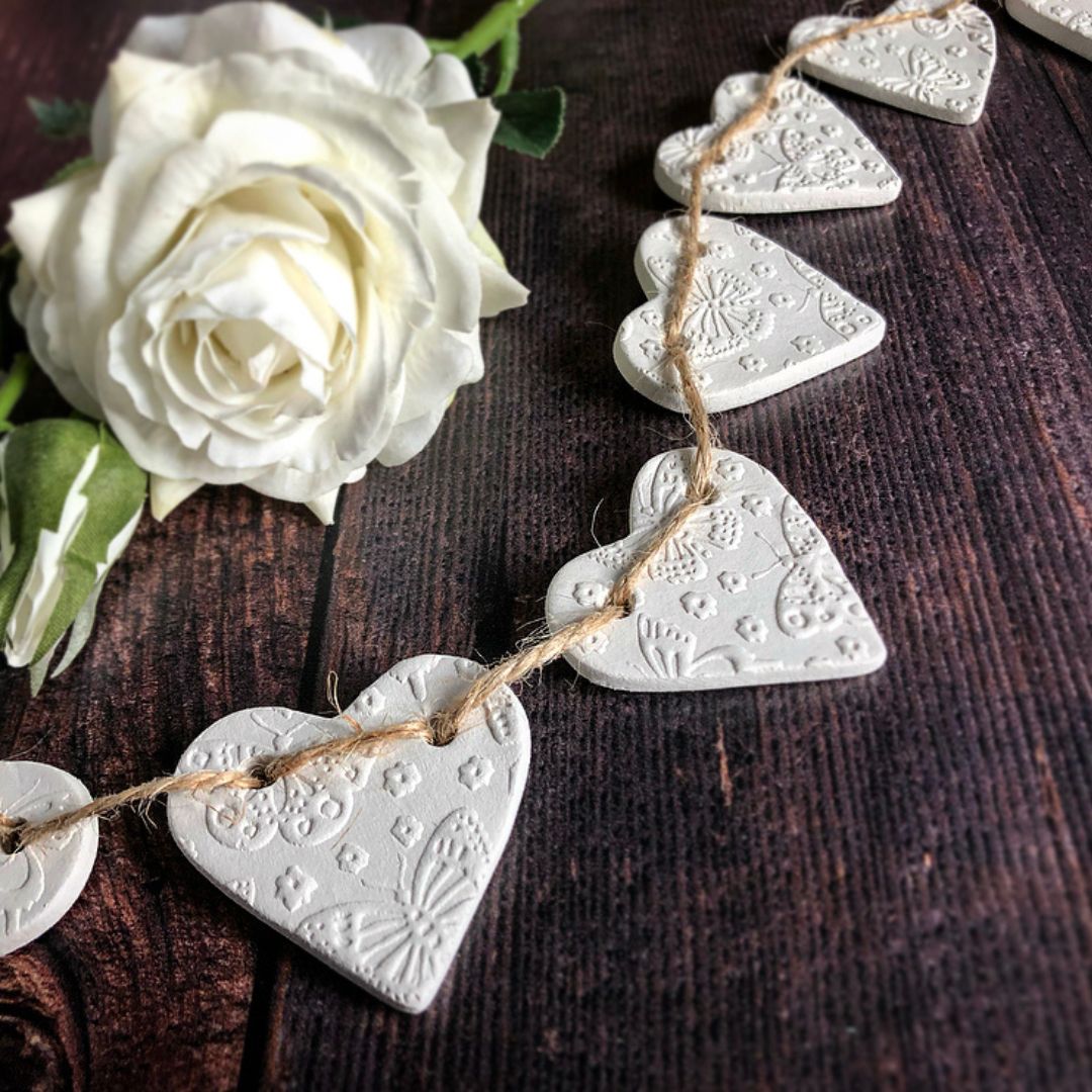 Handmade Butterfly Clay Heart Garland
