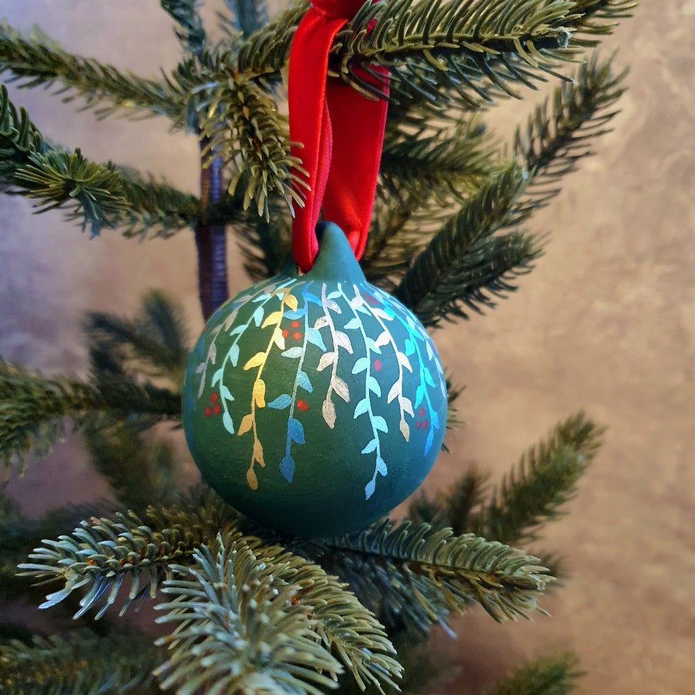 Hand-Painted White or Green Ceramic bauble