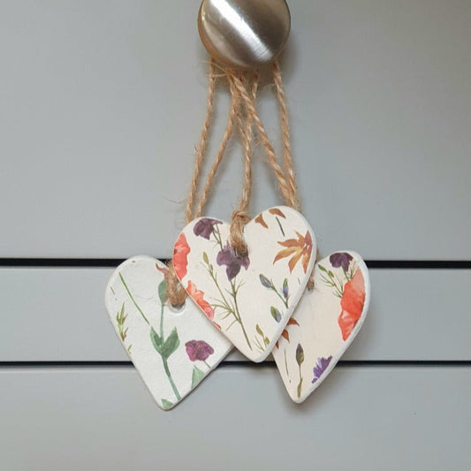 Poppies & Wildflowers Clay Heart (Hanging or Magnet)