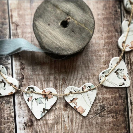 Watercolour Poppies Clay Heart Garland