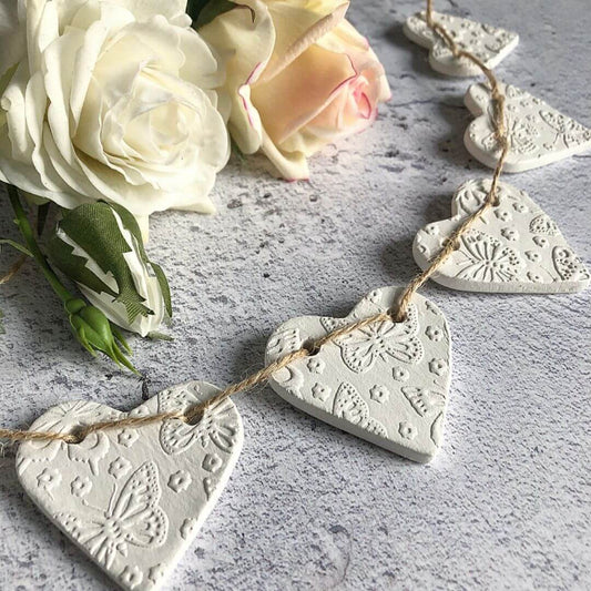 Handmade Butterfly Clay Heart Garland