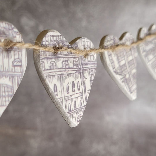 Cityscape Clay Hearts Garland