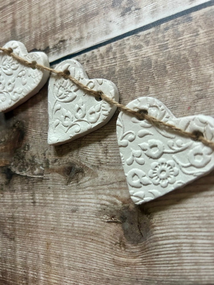 Handmade Folksy Floral Clay Heart Garland
