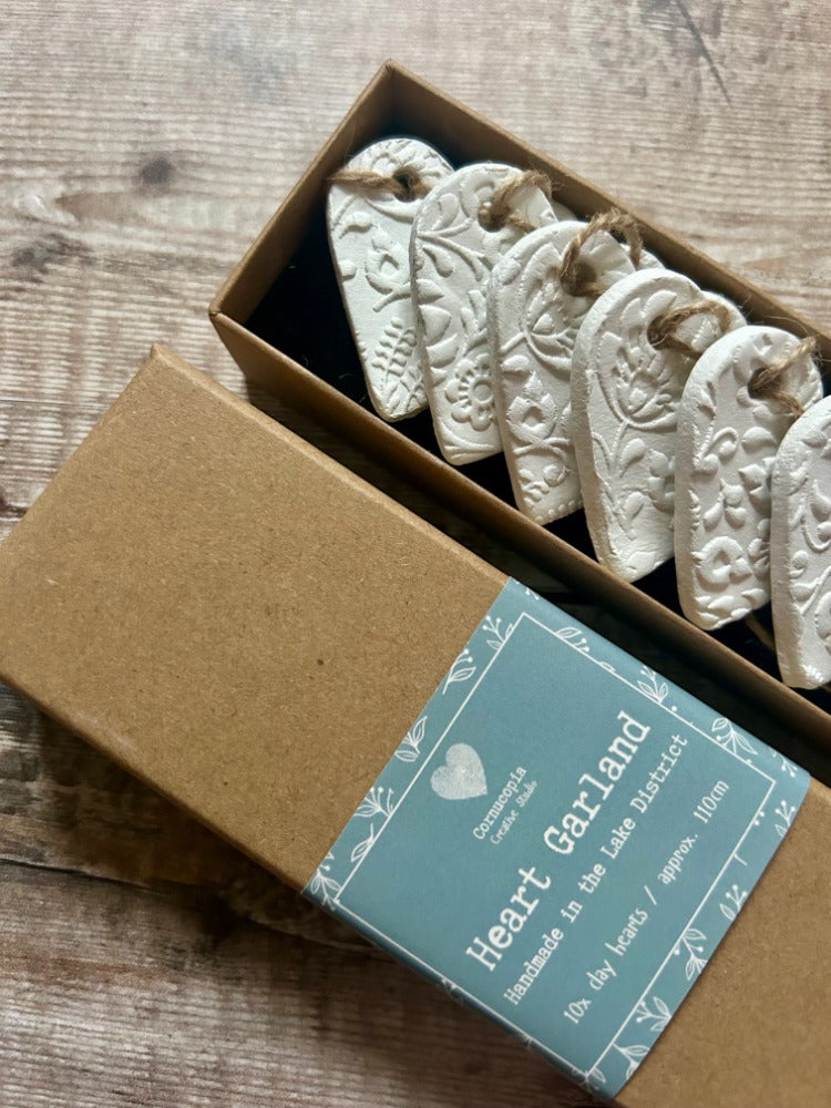 Handmade Folksy Floral Clay Heart Garland