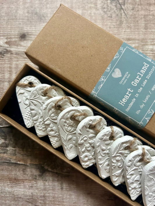 Handmade Folksy Floral Clay Heart Garland