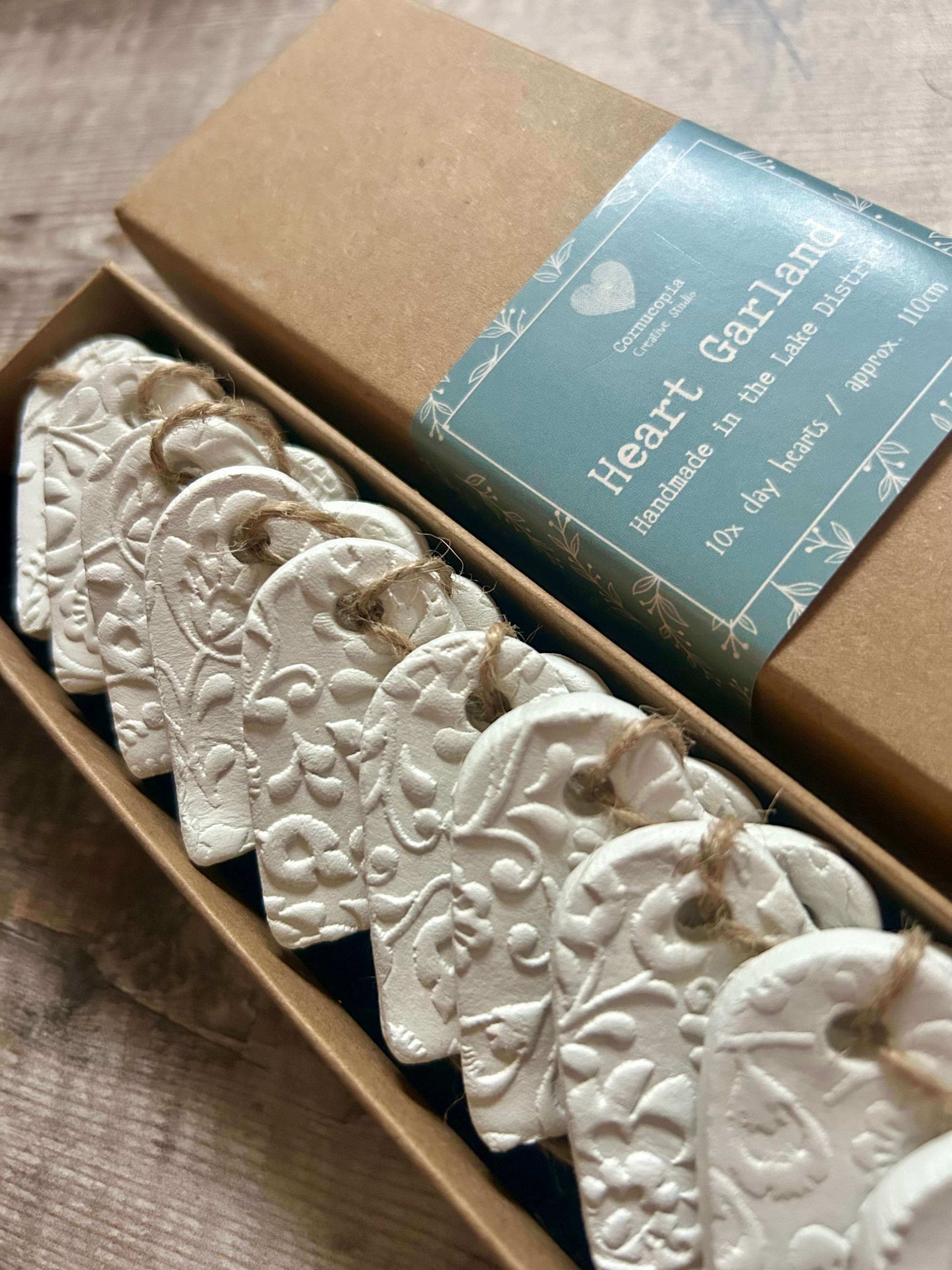 Handmade Folksy Floral Clay Heart Garland