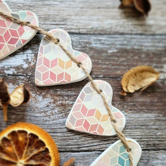 Geometric Clay Hearts Garland