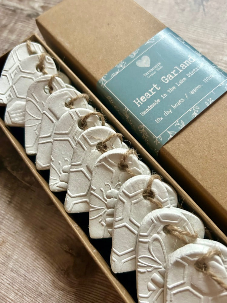 Handmade Honey Bee Clay Heart Garland