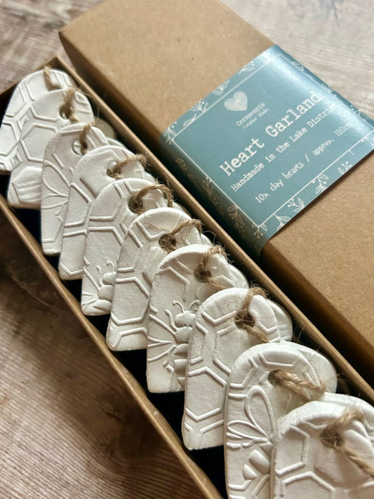 Handmade Honey Bee Clay Heart Garland