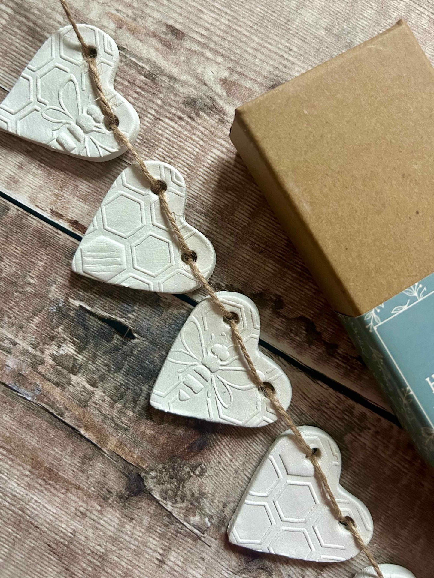 Handmade Honey Bee Clay Heart Garland