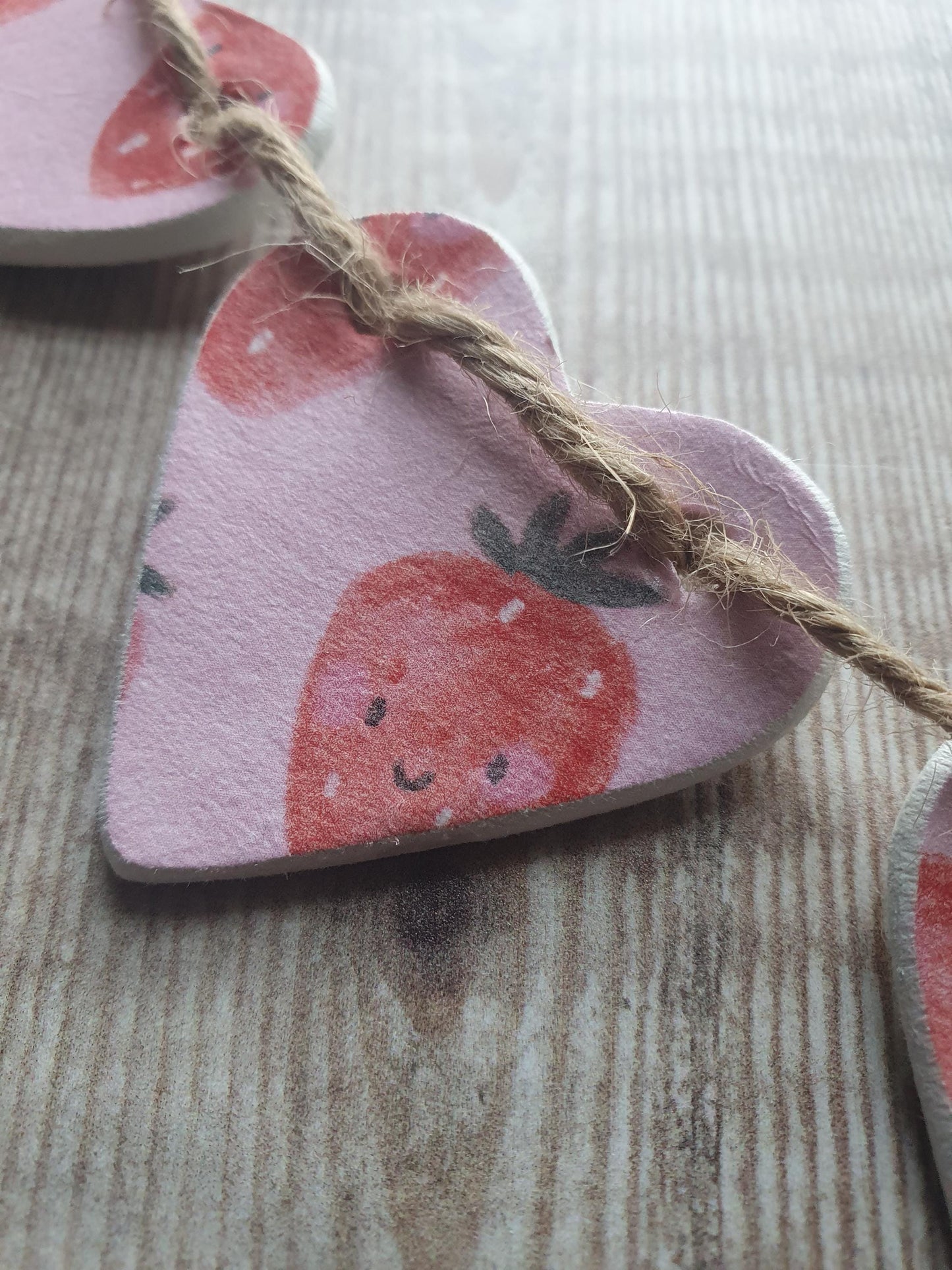 Happy Strawberries Clay Heart Garland