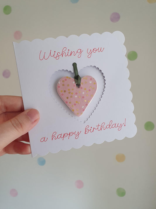 Handmade Birthday Card with Removable Clay Heart Keepsake Token - Send Love and Warm Wishes with a Pocket Hug