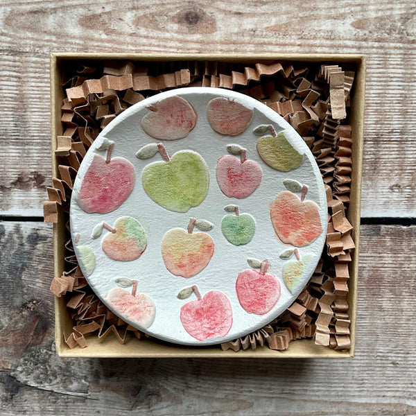 Hand-Painted Apple Trinket Dish with Gift Bag