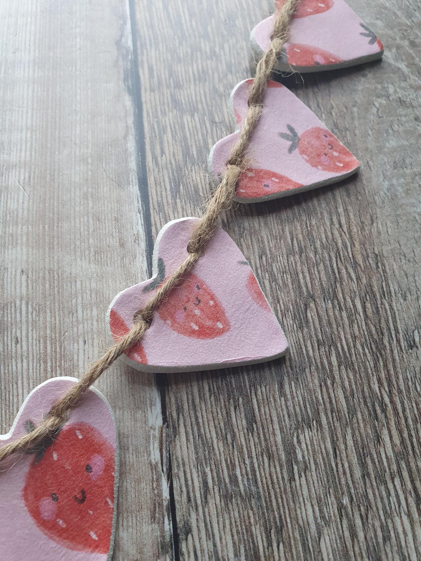 Happy Strawberries Clay Heart Garland