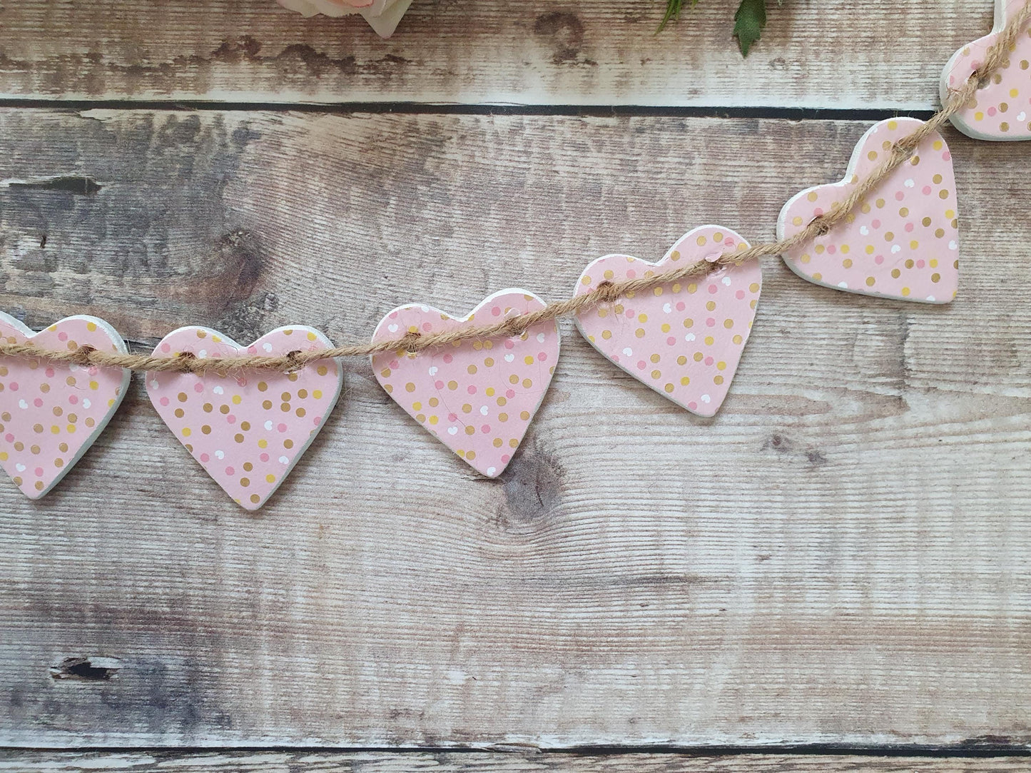 Pink Confetti Clay Heart Garland, Pink Gold Polka Dot Garland, Pink Home Decor, Girls Bedroom Nursery Decor, Housewarming New Gift Bunting,