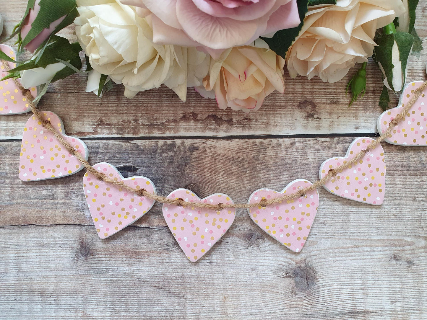 Pink Confetti Clay Heart Garland, Pink Gold Polka Dot Garland, Pink Home Decor, Girls Bedroom Nursery Decor, Housewarming New Gift Bunting,