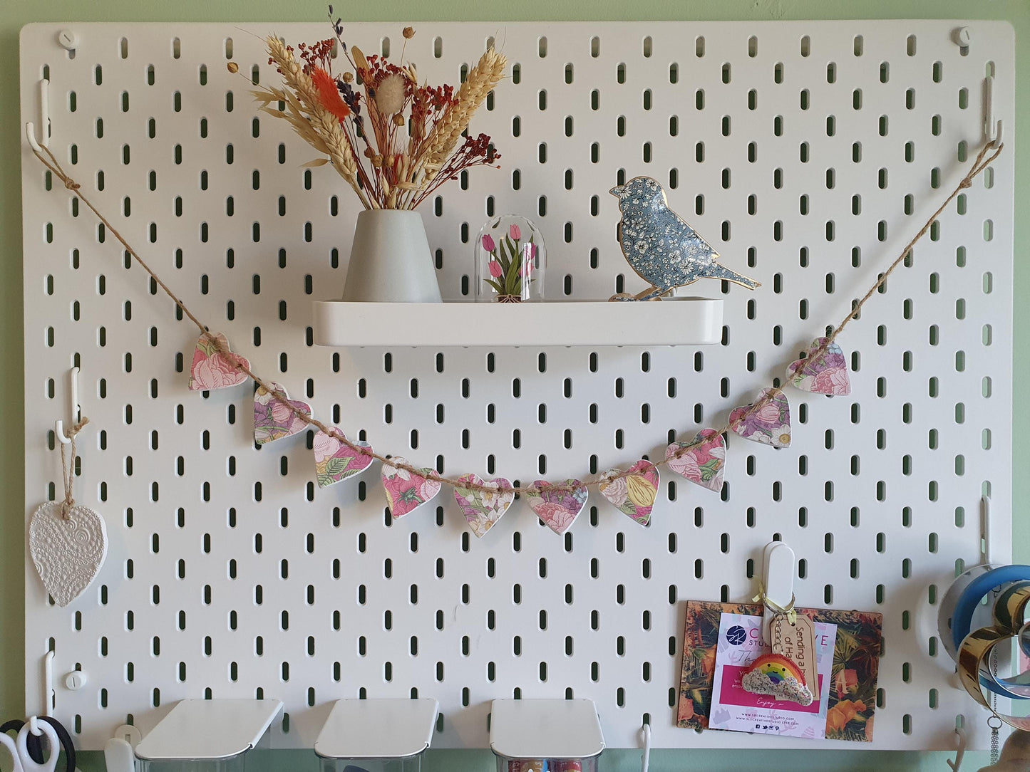 Tapestry Clay Heart Garland, Pastel Floral Garland, Maximalist Home Decor, Girls Bedroom or Nursery Decor, Housewarming New Gift Bunting,