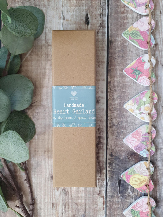 Tapestry Clay Heart Garland, Pastel Floral Garland, Maximalist Home Decor, Girls Bedroom or Nursery Decor, Housewarming New Gift Bunting,