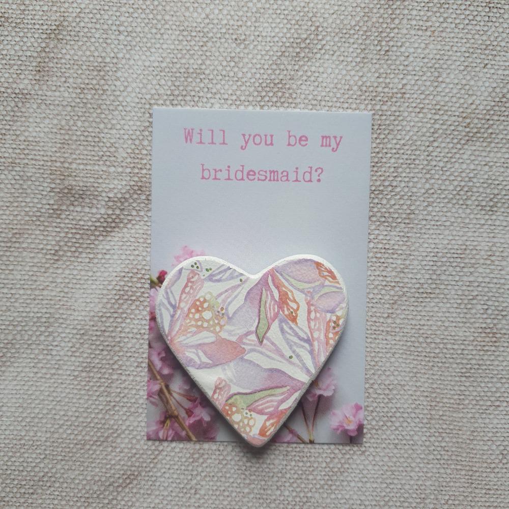 Will You Be My Bridesmaid? - Bridesmaid Proposal - Pink Clay Heart - Bridesmaid Gift - Bridesmaid Keepsake