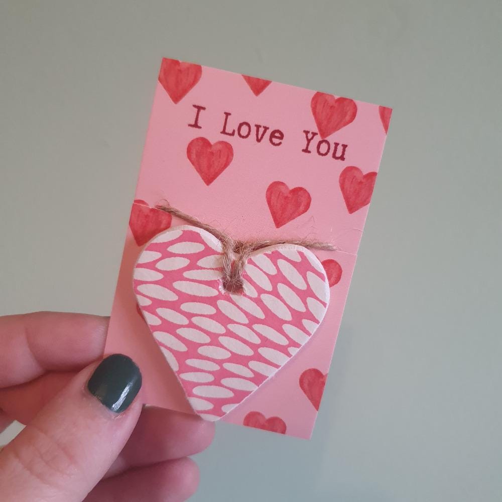 I Love You Clay Heart - Valentines Day, Anniversary, Just Because Gift - Sentimental Gift - Pocket Token - Wallet Token - Postage Gift