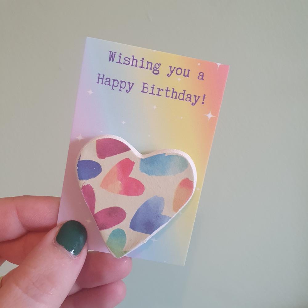 Happy Birthday Clay Heart - Small Birthday Gift - Gift Tag - Sentimental Gift - Pocket Token - Wallet Token - Postage Gift