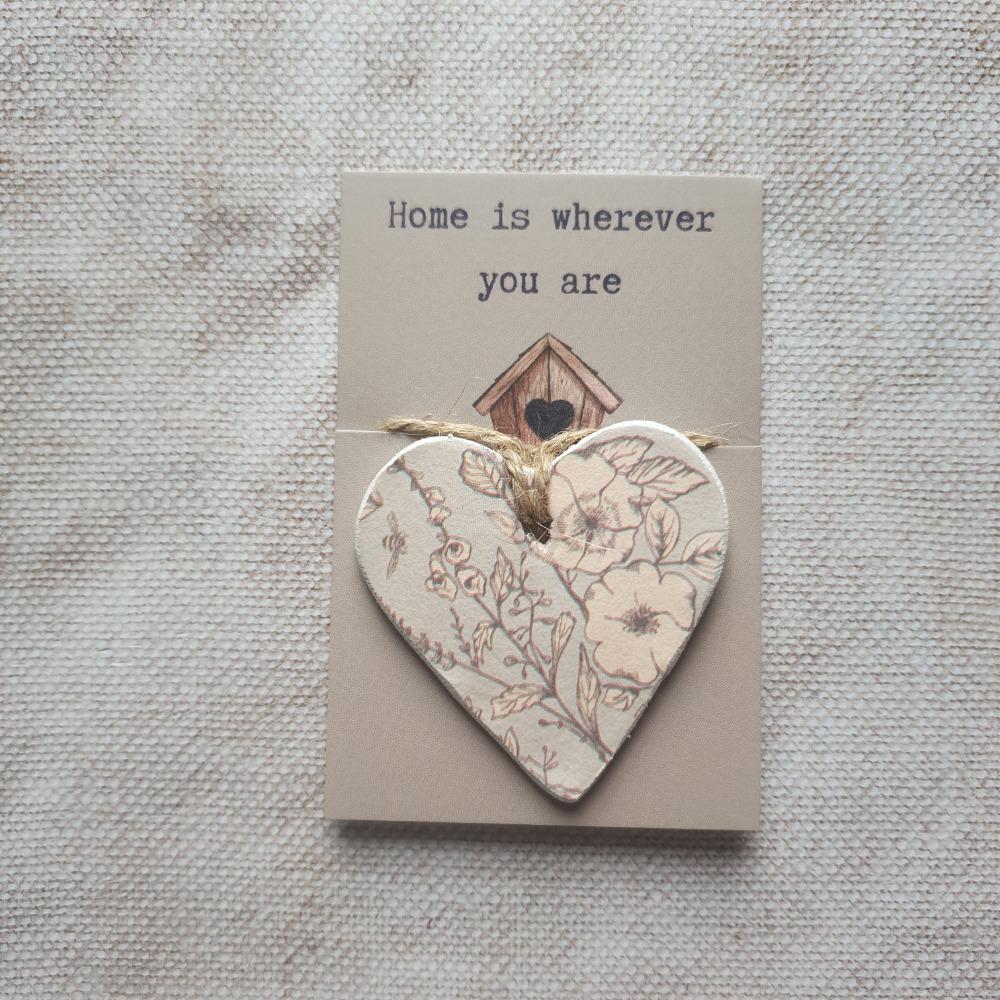 Home is wherever you are, Clay Heart Keepsake, Pocket Token Gift, Moving Gift, New house New Home Gift Magnet or Hanging Heart Decoration